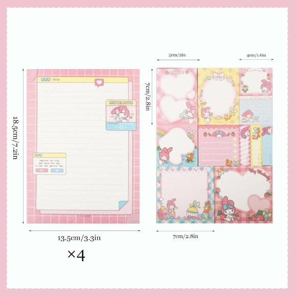 Hello Kitty My Melody Pink Sticky Notebook Cute Rabbit Stationery Set - Picture 4 of 7